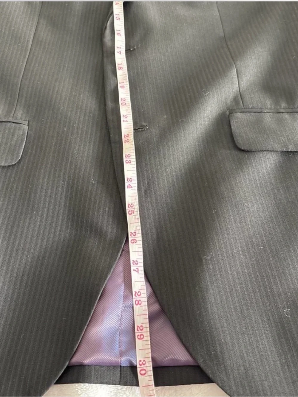 jf j.ferrar Men's Black Pinstripe Two-Button Suit Jacket with Purple Lining
